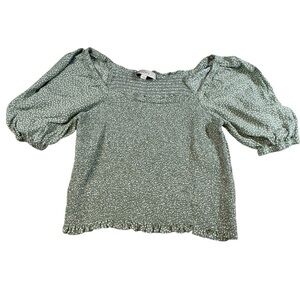 LOFT Women's Green Polka Dot Elastic waist Short sleeve shirt.  Size M